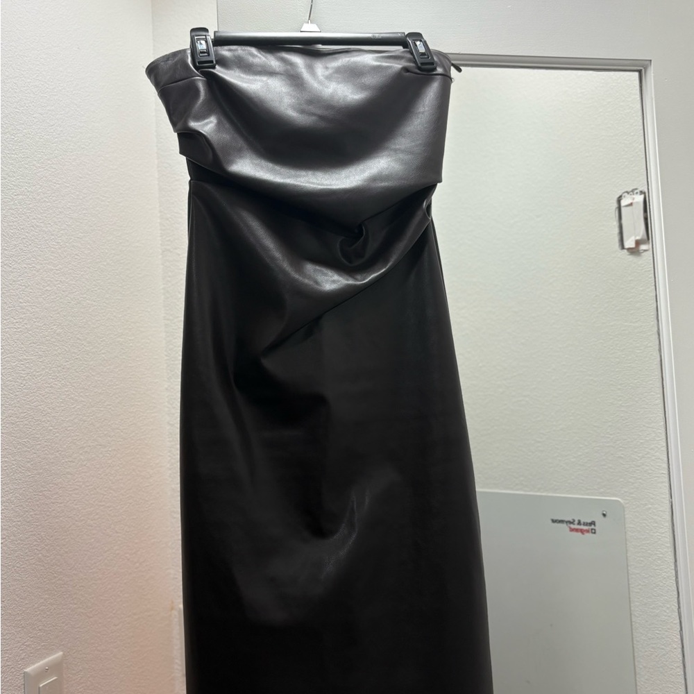 Zara Dark Brown Leather Strapless Dress
